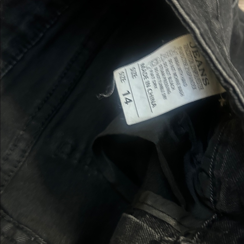 Black washed out distressed straight leg raw hem jeans size 14 - Picture 3 of 5